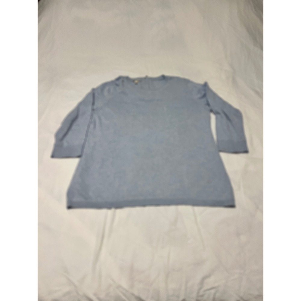 Talbots Womens Light Blue 3/4 Sleeve Back Zip Crew Neck Knit Sweater Large